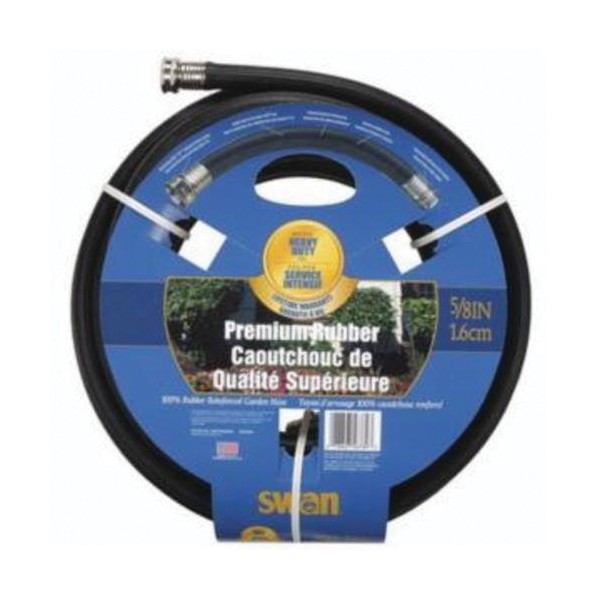Garden Hose, Heavy Duty Premium, 5/8 Inch Nominal, 100 ft Length, 125 psi Working, -20 to 160 °F, EPDM Cover and Tube/Rubber Hose, Black, Domestic