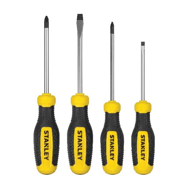 Screwdriver Set, Measurement System: Imperial, 4 Piece, Molded Grip Handle, Screwdriver Types Included: (2) SL 3/16 in x 3 in, SL 1/4 in x 4 in Slotted Screwdrivers and (2) PH1 x 4 in, PH2 x 4 in Phillips® Screwdrivers, ESD-Safe: No, Insulated: No, M