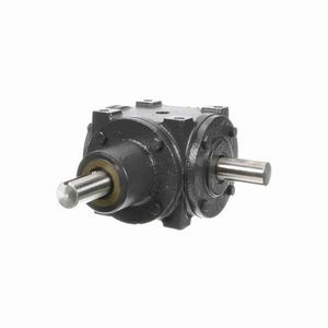 Bevel Gear Reducer, 1.53:1 Gear Ratio, 35 HP, Shaft Input, Shaft Output, 1-1/4 Inch Diameter x 2-9/16 Inch Length Input, 1-1/4 Inch Diameter x 2-1/2 Inch Length Output, 1143.8 RPM Output Maximum Speed, 1750 RPM Input Maximum Speed, 1887 in-lb, 8-7/16 Inch Centre Distance, 1/4 x 1/8 Inch Input/Output Keyway, Four-Bolt Surface Mount, Cast Iron