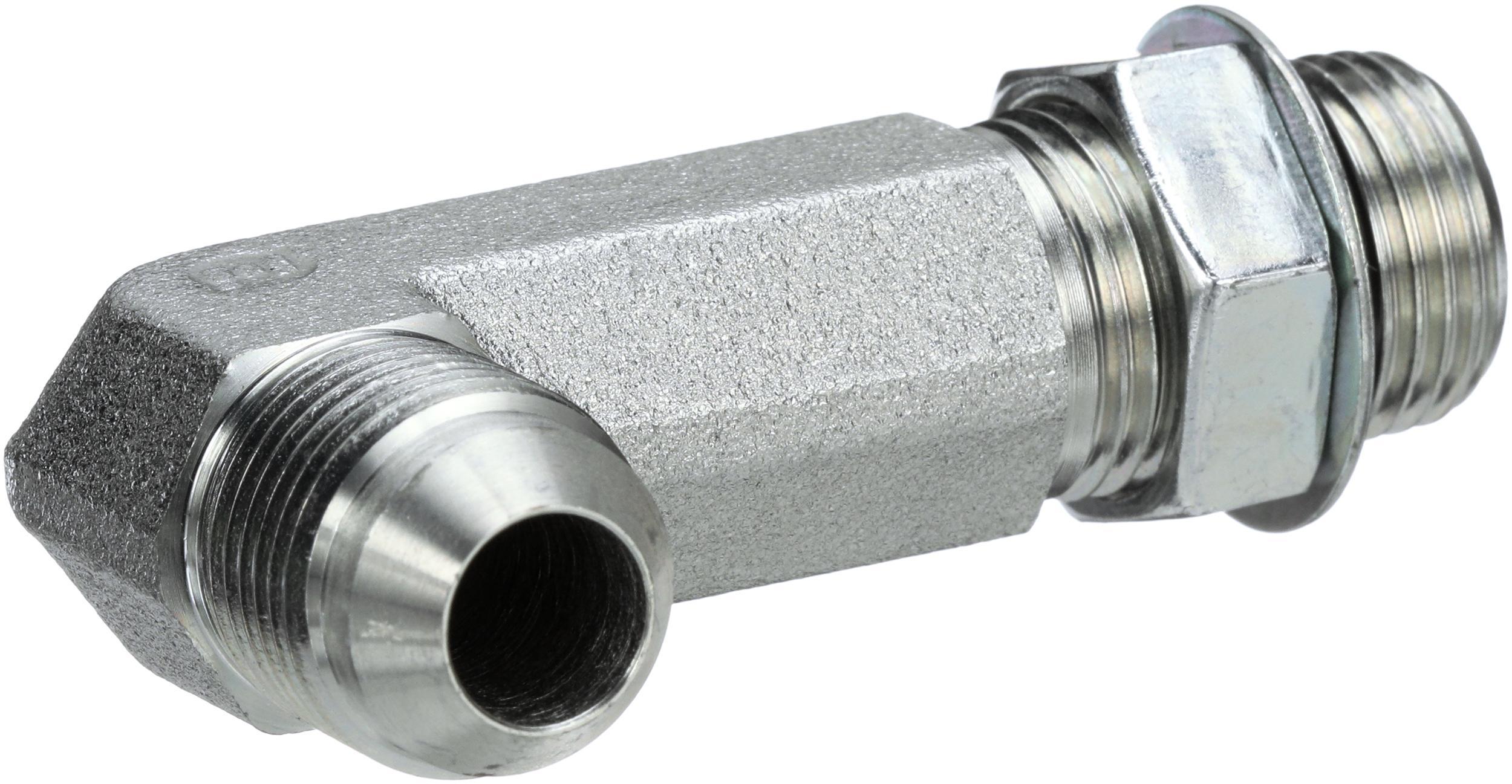 Hydraulic Adapter, SAE to SAE, Series: G60, 7/16-20 x 7/16-20 Nominal, Male JIC 37° Flare x Male O-Ring Boss End Style, 90° Angle, Steel, Import