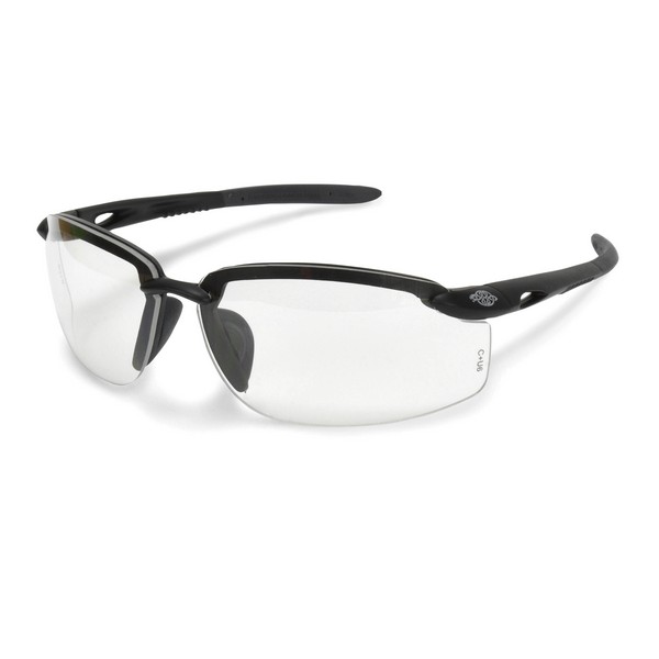 Safety Eyewear, Premium, Series: ES5W, Hard Coat/Impact-Resistant Lens Coating, Clear Lens, Half Framed Frame, Matte Black Frame, Nylon Frame, Polycarbonate Lens, 99.9 % UV Protection, Adjustable Wired/Flexible Temple, Specifications Met: ANSI Z87.1+