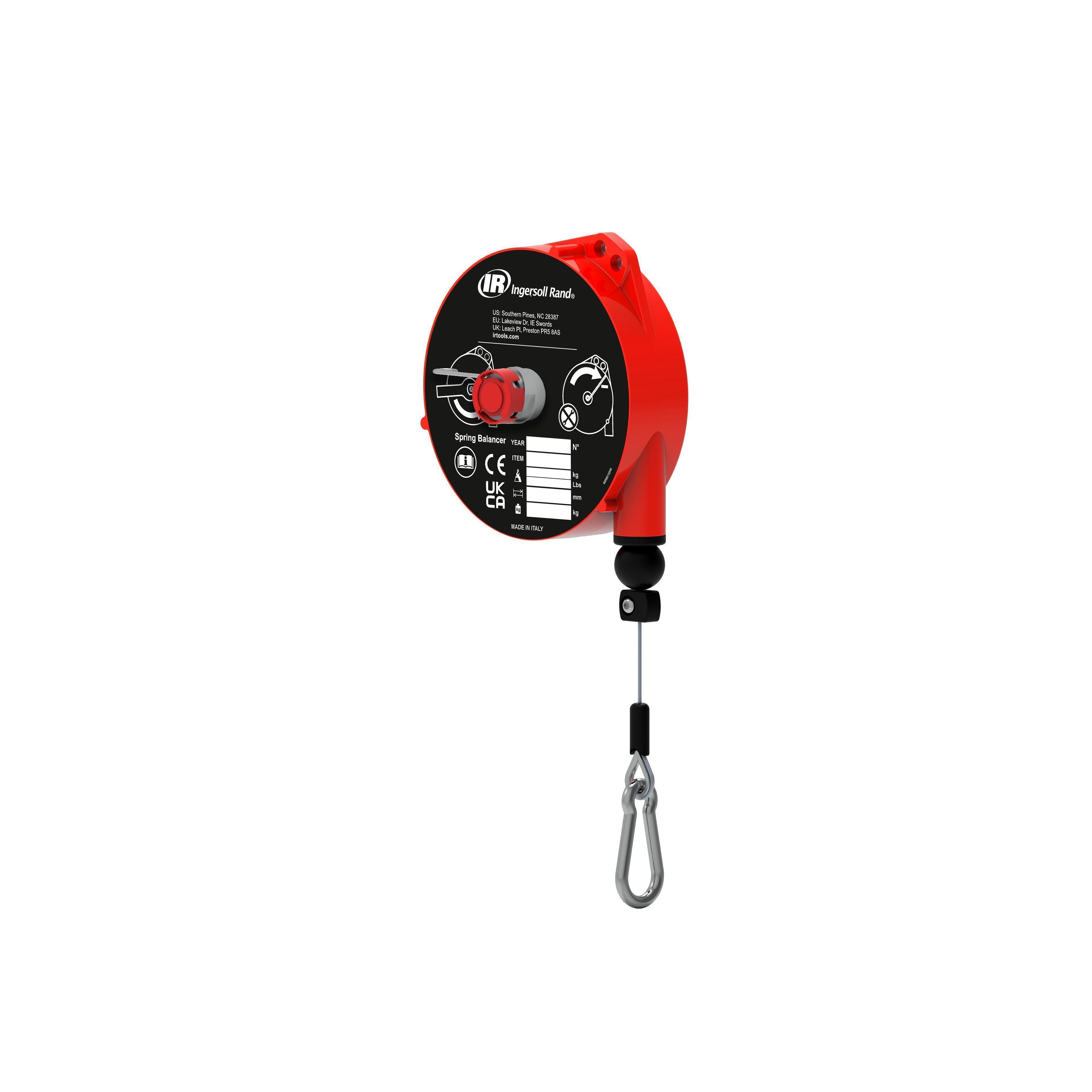 Spring Balancer, Medium Duty, Series: BMDLLN, 13.2 to 17.6 lb Load, 8.2 ft Cable Length, 7.9 lb Reel Weight, Stainless Steel Cable, Aluminum Housing Material