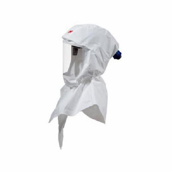 Double Bib Painter's Hood, Standard Size, Head Suspension, Clear Lens, For Use With: Certain 3M Powered Air Purifying and Supplied Air Respirator System, Special Coated Polypropylene, White