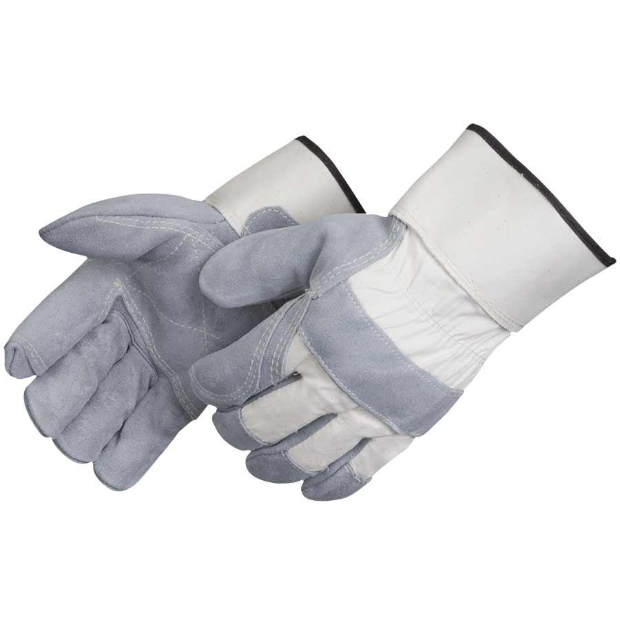 Glove, Double Palm, Series: 3510, Leather Palm, Gray/Natural White, Gunn Cut Style, Cotton Lining, 2-3/4 in Length