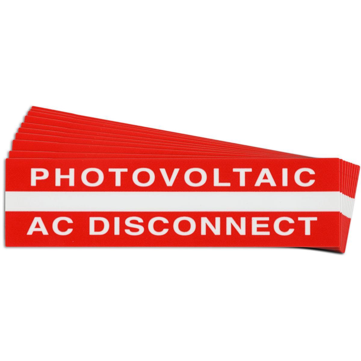Warning Label, Pre-Printed Rectangle, Text Legend, PHOTOVOLTAIC AC DISCONNECT Legend, B-920 Vinyl, 1 in Height, 4 in Width, Red on White Legend/Background, 0.007 in Thickness