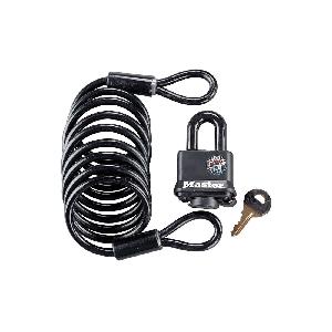 Cable and Covered Padlock, Keyed Different Looped End, 1/4 in Diameter Cable, 6 ft Cable Length, Braided Steel Cable, Laminated Steel Body, 1-9/16 in W Body, For Use With: Spare Tires