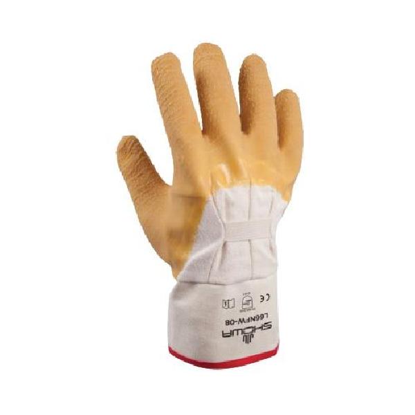 General Purpose Gloves, Heavy Duty, Series: 66NFW, Coated Glove Type, L/SZ 10 Size, Natural Rubber Latex Palm, Cotton, White/Yellow, Straight Thumb Style, Cotton Flannel/Seamless Knit Lining, Reinforced Safety Cuff, Natural Rubber Latex Coating, Palm
