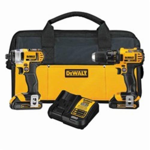 Cordless Combination Kit, Compact, Drill Driver, Impact Driver, 20 VDC, Lithium-Ion, 1.5 Ah Battery, Specifications: Brushed Motor, Contractor Bag Package Type, Yellow