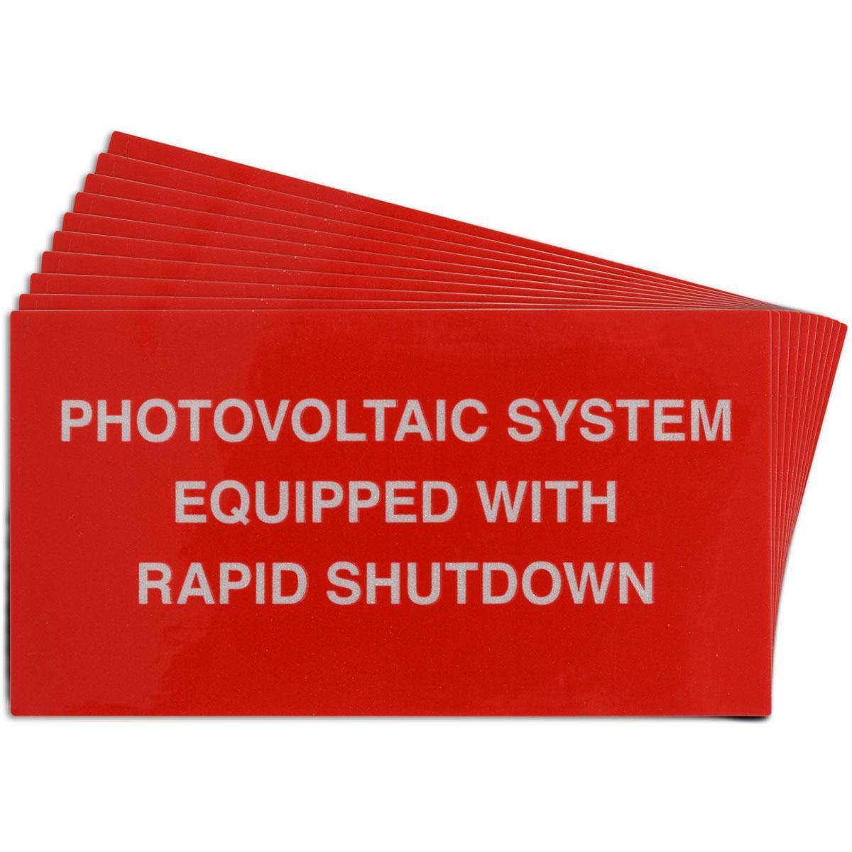 Warning Label, Pre-Printed Rectangle, Text Legend, PHOTOVOLTAIC SYSTEM EQUIPPED WITH RAPID SHUTDOWN Legend, B-921 Acrylic, 2 in Height, 3-3/4 in Width, Red on Reflective Legend/Background, 0.012 in Thickness