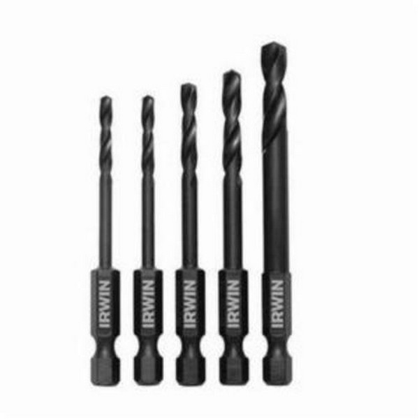 Impact Drill Set, Imperial System of Measurement, 1/8 in Minimum Drill Bit Size, 1/4 in Maximum Drill Bit Size, 135 deg Drill Point Angle, 5 Piece, HSS, Black Oxide