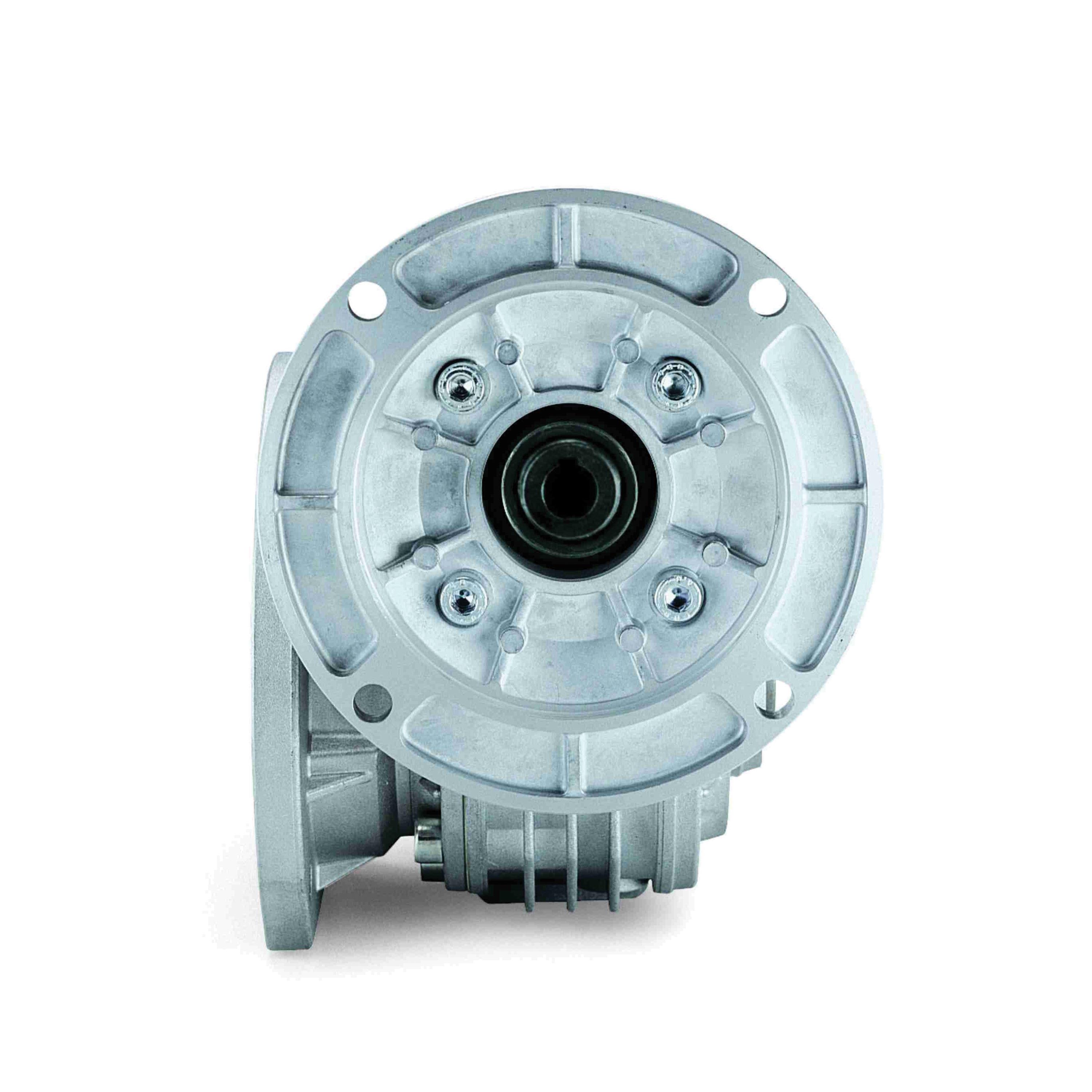 Worm Gear Reducer, Compact Right Angle Single Reduction, 18:1 Gear Ratio, 1.196 HP Input, 0.897 HP Output, 1 HP Motor, C-Face Quill Input, Hollow Bore Output, 5/8 in Dia Input, 1 in Dia Output, 97 RPM Output Maximum Speed, 1750 RPM Input Maximum Speed, 583 in-lb Output, 3/16 x 3/32 in Input, 0.25 x 1.62 in Output Keyway, Flange Mount, Aluminum