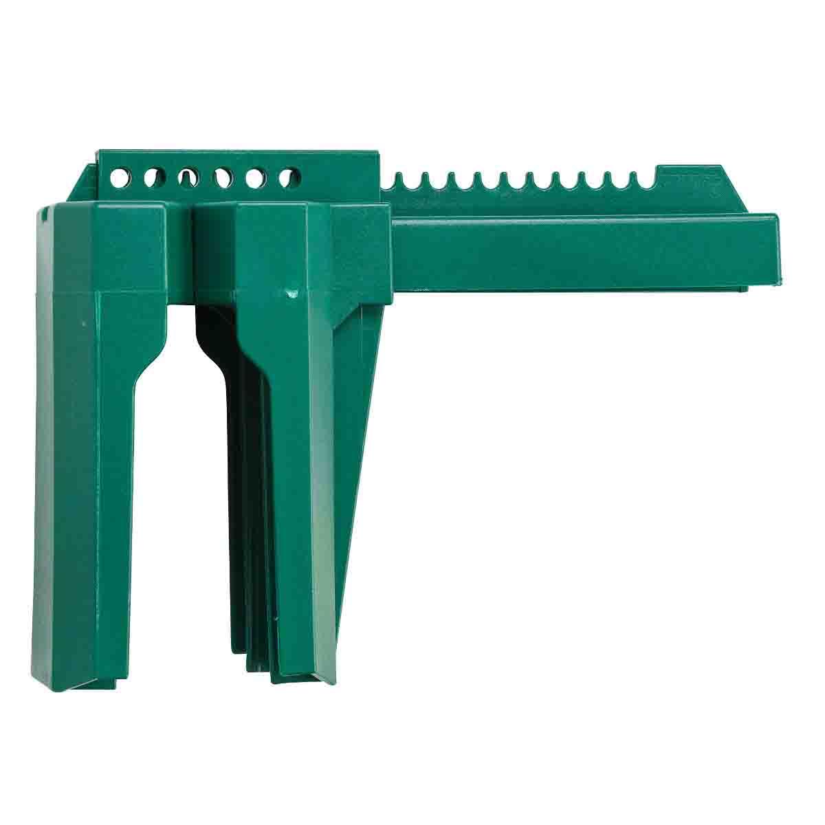 Ball Valve Lockout, 4-Legged Large, Fits Minimum Handle Size: 1-3/4 Inch Width x 1 Inch Thickness, Fits Minimum Pipe Size: 2 Inch, Fits Maximum Pipe Size: 8 Inch, 6 Padlocks Maximum, 9/16 Inch Padlock Shackle Maximum Diameter, LOTO-22 Polypropylene, Green, 0 °F Minimum, 175 °F Maximum