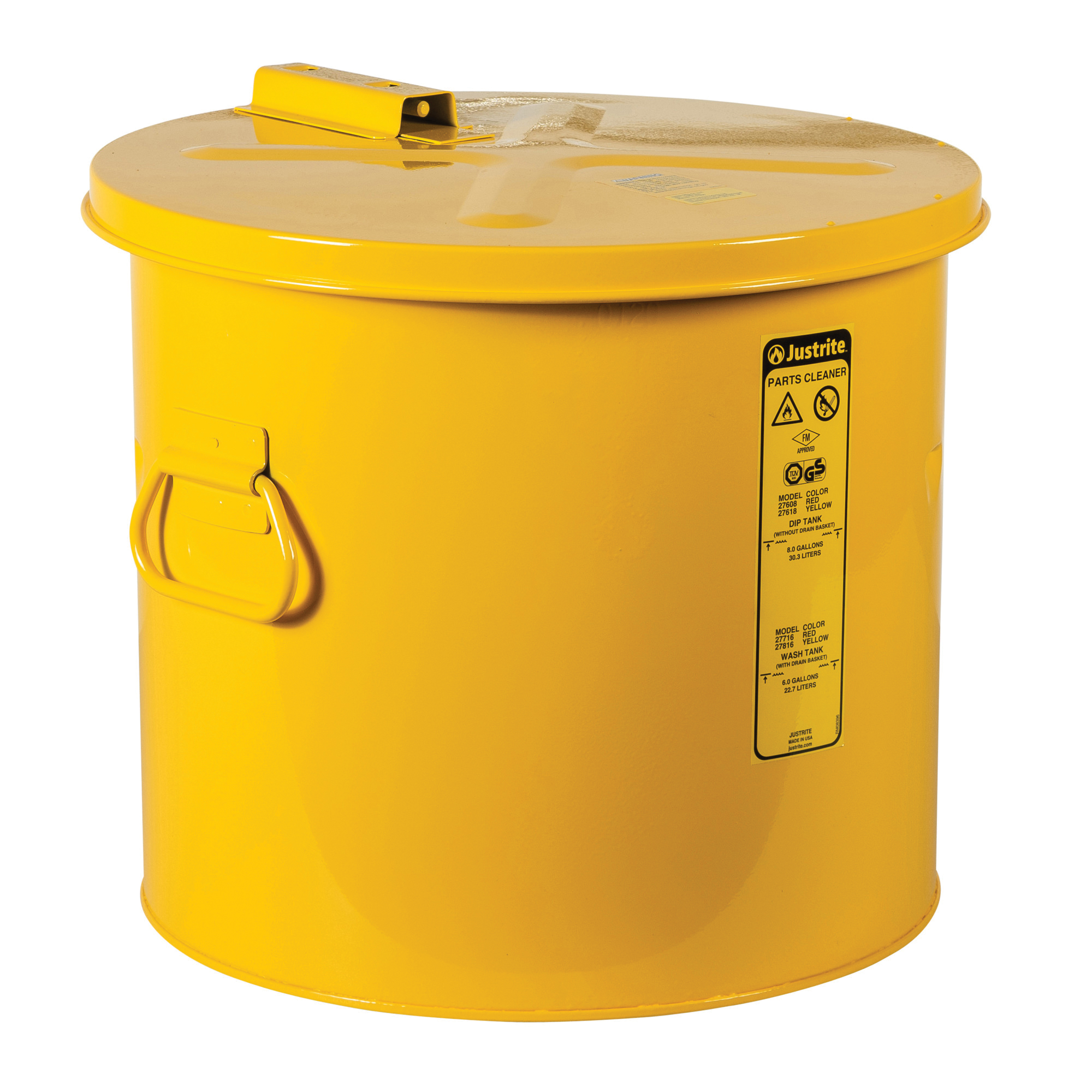 Dip Tank, 8 gal Capacity, 15-5/8 in Diameter, 14-1/4 in Height, Steel, Powder Coated, Yellow