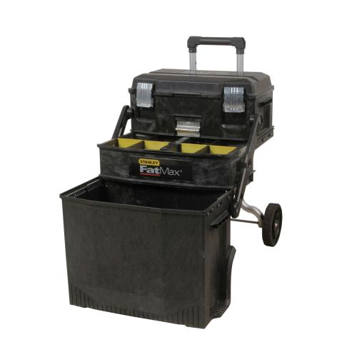 Mobile Work Station, 22 in Width, 29 in Height, 21.6 gal Capacity, Metal/Structural Foam, Rubber Coated, Black