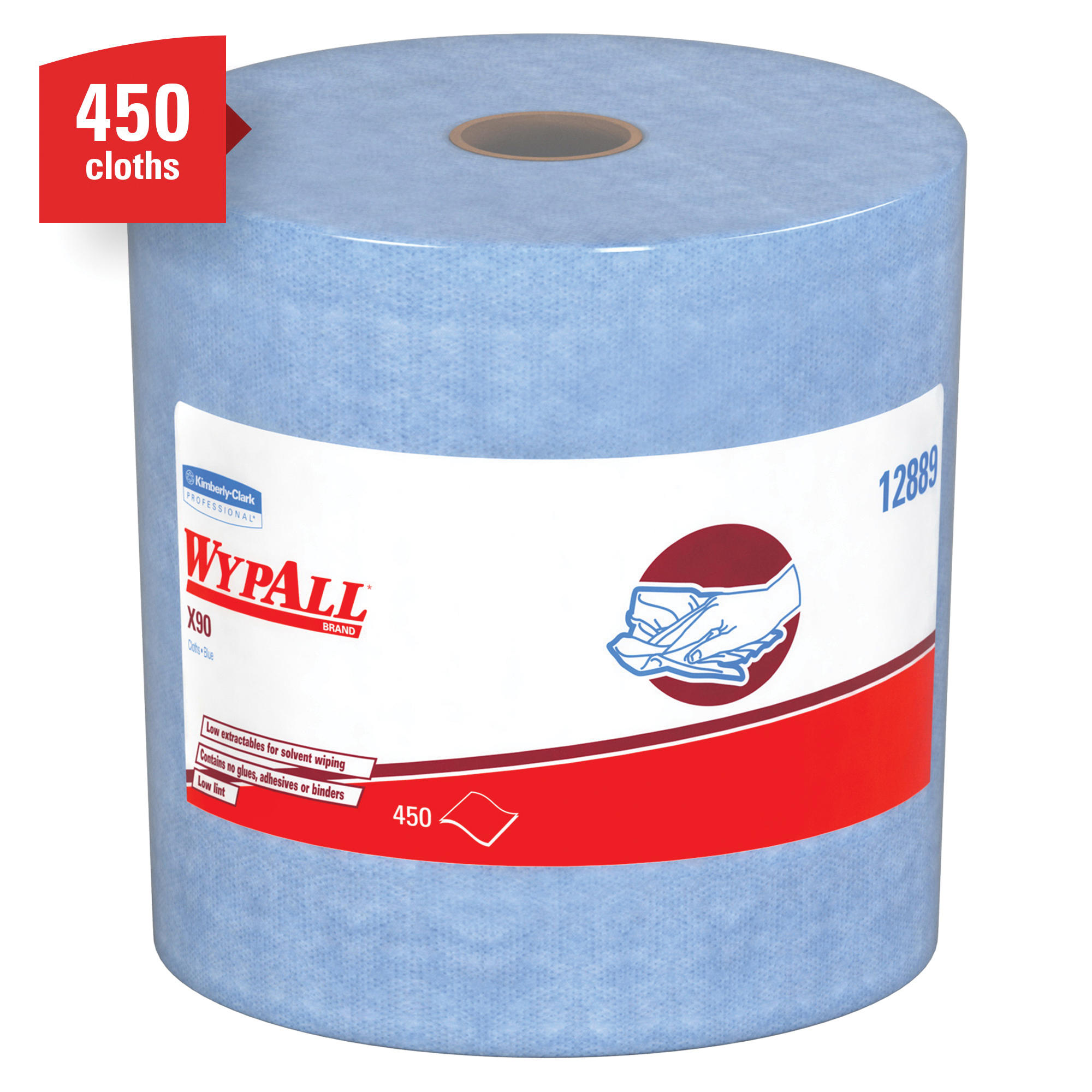 Cleaning Cloth, Low Lint, Series: X90, 12.6 x 11.8 in Size, 450 Sheets Capacity, Denim Blue, Hydroknit*