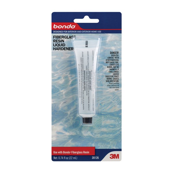 Fiberglass Resin Hardener, 1-Component, 0.74 fl-oz, Tube, Liquid, Clear, Chemical Composition: Dimethyl Phthalate, Methyl Ethyl Ketone Peroxide, Phlegmatizer, Methyl Ethyl Ketone, Hydrogen Peroxide, Water, 2 hr Curing, 39 g/L VOC, Slight