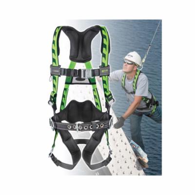 Harness, Universal Size, 400 lb Load, 5000 lb Tensile Strength, Quick-Connect Leg Strap Buckle, Quick-Connect Chest Strap Buckle, Polyester Strap, Full Body Style, Carbon Steel Hardware, Green, Clear Chromate