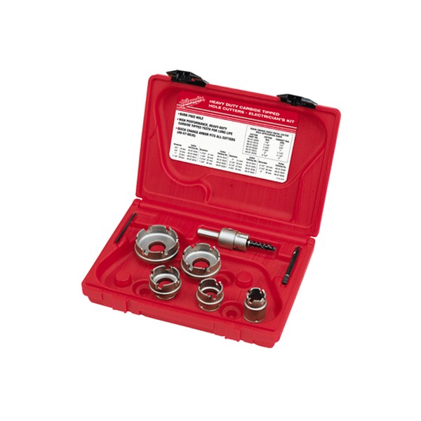 Electrician's Hole Saw Sheet Cutter Kit, Quick-Change, 7 Piece, Specifications: 3/16 in D Cutting, For Use With: 49-57-0035 and 49-57-0037 Quick-Change Arbor, Carbide Tip