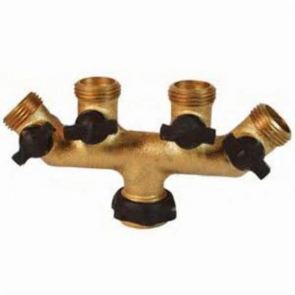 Garden Hose Manifold, 4-Valve Standard Flow, Swivel Inlet, 100 psi at 70 °F, 120 °F, Forged Brass