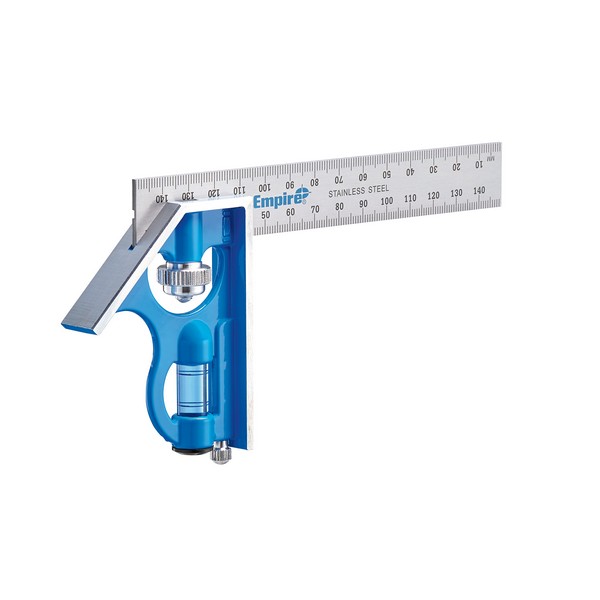 Combination Square, Pocket, 15 cm Blade Length, 4.31 in Blade Width, Measurement System: Metric, Graduations: 1 mm, Aluminum Head, Stainless Steel Blade, 6 in W x 0.625 in D x 4.312 in H Dimensions