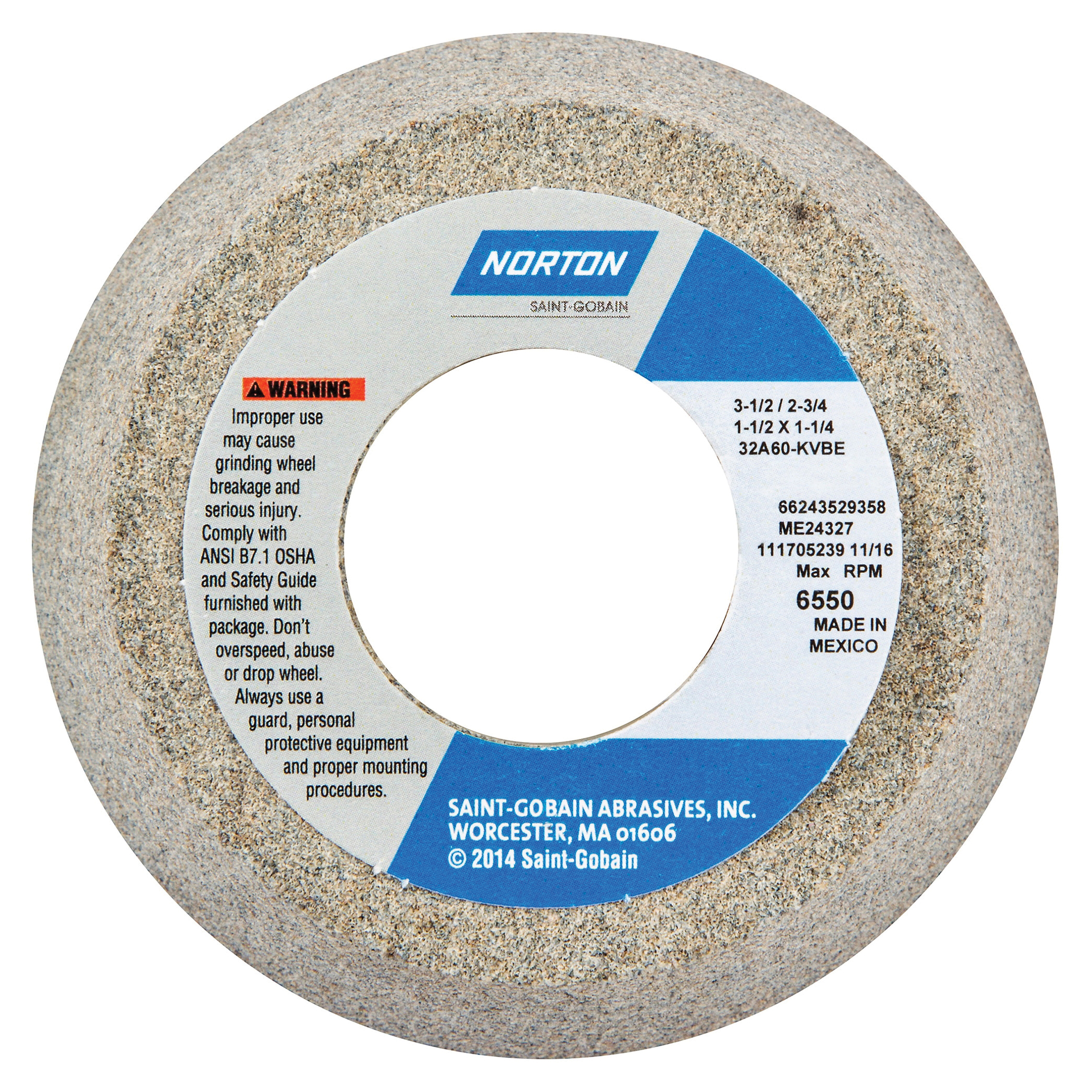 Toolroom Wheel, Series: 32A, 3-1/2 in Wheel Dia, 1-1/2 in Wheel Thickness, 1-1/4 in Center Hole, 60, Grade: Medium, Aluminum Oxide Abrasive, Wheel Type Number: Type 11, 7640 RPM Maximum, K Wheel Hardness, Vitrified Bond, Purple Wheel, 1/4 in Face Width, Cup Wheel Shape