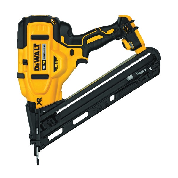 Cordless Angled Finish Nailer, 15 ga Flat Head, Bare Tool/Kit: Tool, Series: XR™, 1-1/4 to 2-1/2 in Fastener, Adhesive Collation, 35 °Collation, 110 Nails Magazine, Rear Load Loading, 0.072 in Shank, Contact/Sequential Actuation Trigger, Non-Marring