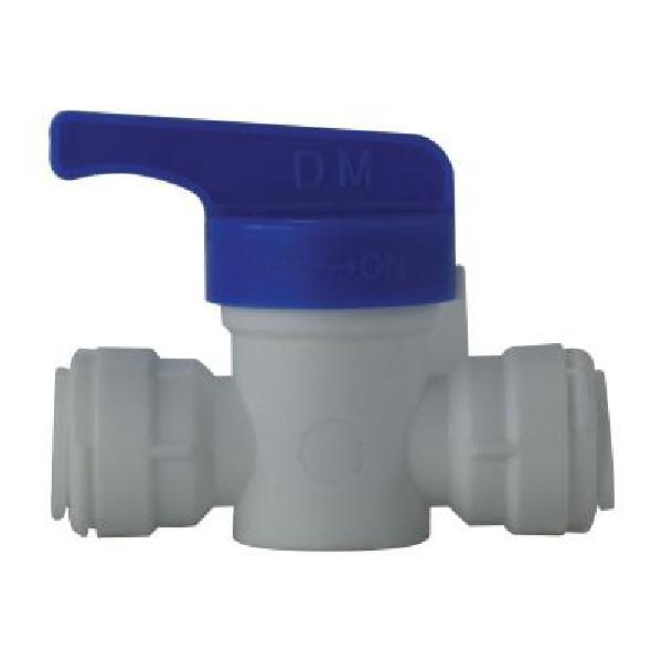 Shut-Off Valve, Fitting/Connector Type: Valve, 3/8 Inch Nominal, Propylene Push-In x Propylene Push-In, 0 to 150 psi, 33 to 150 °F, Plastic