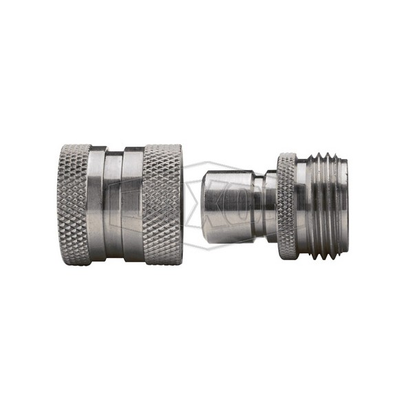 Garden Hose Quick-Connect Assembly, Unvalved, Fitting/Connector Type: Quick-Connect, 150 psi Pressure, 70 °F, 303 Stainless Steel, Domestic
