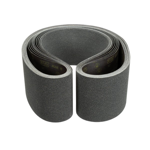 Abrasive Belt, Film Lok Splice Single Flex, Series: 464W, 120 Inch Belt Length, 9 Inch Belt Width, 600 Grit, Silicon Carbide Abrasive, Polyester Cloth Backing, Open Coat, Black/Brown