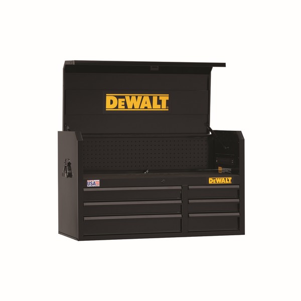 Tool Chest, Open, 40-1/2 in Width, 18 in Depth, 24-1/2 in Height, 6 Drawers, 100 lb Capacity, Steel, Black