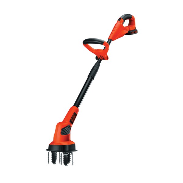 Garden Cultivator, Lightweight, 4 Inch Tilling Depth, 7 Inch Working Width, Hardened Steel Tine, Battery Power Source, Switch Starter, Adjustable/Auxiliary/Soft Grip Handle, Black/Orange