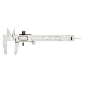 Vernier Caliper, 0 to 5 in Measuring, Graduations: 1/16 in, 1-1/4 in Jaw Depth, Measuring System: Imperial/Metric, Steel, Silver, 7-1/2 in L Dimensions