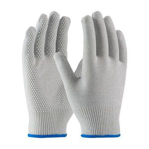 Anti-Static Gloves, Electrostatic Dissipative, Series: 40-6411, L, Nylon/Carbon Fiber/Synthetic, White/Gray, Full Finger/Seamless, Continuous Knit Wrist Cuff, PVC Dots, 8.7 in Length, Resists: Abrasion, Cut, Puncture and Tear