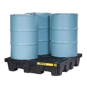 4 Drum Spill Control Pallet, 49 Inch Width, 49 Inch Depth, 10-1/4 Inch Height, 73 Gallon Capacity, Recycled Polyethylene, Black