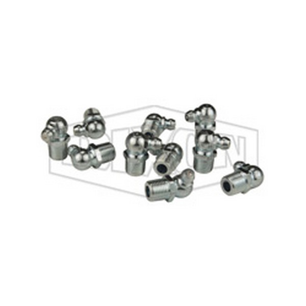 Grease Whip Zerk Ball Check, 90°, 1/8-27 NPT, 0.83 Inch Overall Length, 0.43 Inch Hex, Zinc Plated, Steel