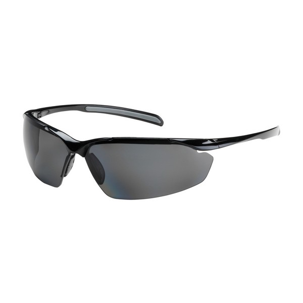 Safety Glasses, Dual Standard, Series: 250-33, Universal Size, Anti-Scratch Lens Coating, Polarized Gray Lens, Semi-Rimless Frame, Gloss Black Frame, Polycarbonate Frame, Polycarbonate Lens, 99.9 % UV Protection, Bayonet Temple, Specifications Met: A