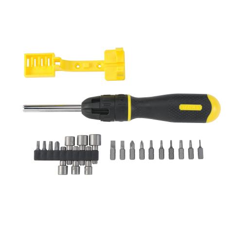 Multi-Bit Screwdriver Set, Ratcheting, Measurement System: Imperial, Phillips®/Slotted/Torx® Bit, Ergonomic Handle, 20 Piece, Steel Shank