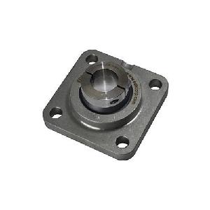Flange Bearing Unit, 2-15/16 Inch Bore, Four-Bolt, Insert With Lock Sleeve, Polymer Material, Stainless Housing
