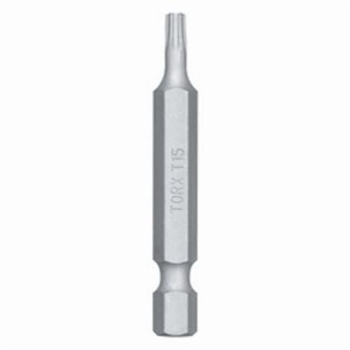 Screwdriver Bit, Standard Single End, T15 Point, Torx® Point, 2 in Overall Length, Hex Shank, 1/4 in Shank, Steel, Zinc Phosphate