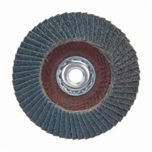 Coated Abrasive Flap Disc, Arbor Thread Standard Density, Series: R884P, 4-1/2 in Disc Dia, 5/8-11 Center Hole Thread Size, P60 Grit, Coarse Grade, Zirconia Alumina Plus Abrasive, Type 29 Conical Disc, Fiberglass Backing, 13300 RPM Maximum, Blue