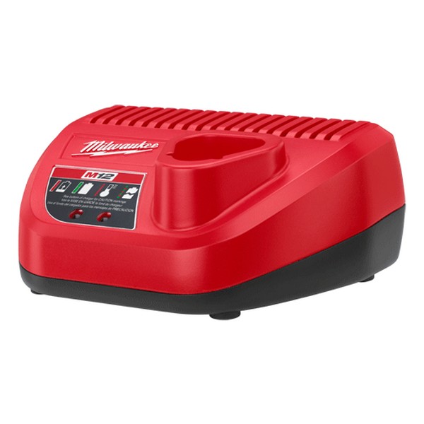Battery Charger, For Use With: Battery, Lithium-Ion Battery, 3 Ah Battery, 1 hr Charging, 1 Battery, 120 VAC Input, 12 VDC Output, Black/Red