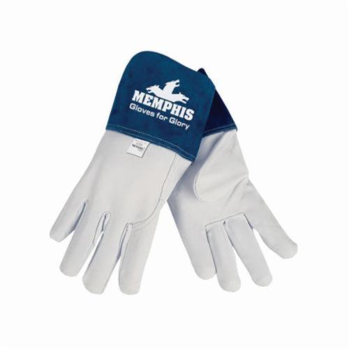 MIG/TIG Welding Gloves, Premium Grade, Series: Gloves for Glory® 4850, L, Goat Skin Leather Palm, Top Grain Goat Skin Leather, White, Standard Finger/Straight Thumb, Unlined, Gauntlet Cuff, 12.37 in Length, Glove Material Thickness 0.4 to 1.1 mm, Res