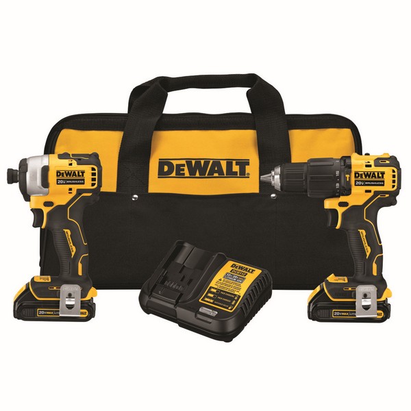 Cordless Hammer Drill/Driver and Impact Driver Combo Kit, Brushless, Kit Bare Tool/Kit, Series: Atomic, 0 to 450/0 to 1650 RPM No-Load, 20 VDC, Lithium-Ion Battery, Battery Included: Yes, Yellow