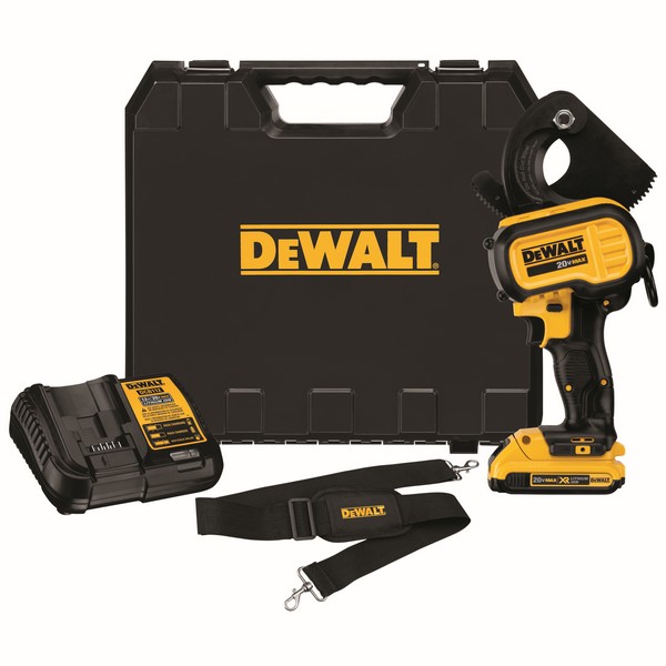Cordless Cable Cutting Tool Kit, Bare Tool/Kit: Kit, Cutting Capacity: 750 kcmil Copper/1000 kcmil Aluminum, 20 VDC, Lithium-Ion Battery, Plastic Housing, Black/Yellow, 6-1/2 in L x 15 in W x 14 in H, Battery Included: Yes