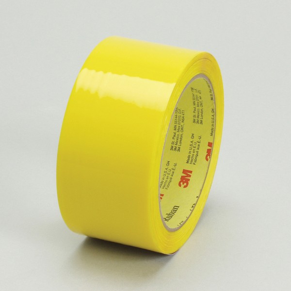 Box Sealing Tape, High Performance, 50 m Length, 48 mm Width, 2.5 mil Thickness, Yellow, 3 Inch Diameter Core, Hot Melt Synthetic Rubber Resin Adhesive, Polypropylene Film Backing, 50 in-oz Adhesion Strength, 30 in-lb Tensile Strength