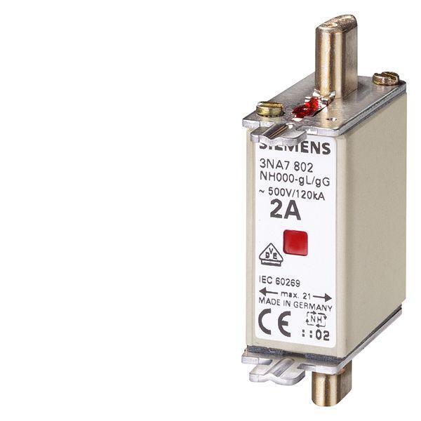 Fuse Link, Low Voltage, Series: 3NA, 10 A, 500 V AC/250 V DC, 120 kA Interrupt, Class: gG, 120 kA Short Circuit Current Rating, Blade Terminal, Surface Mount, Silver Plated Element, Ceramic, NH000 Body Size
