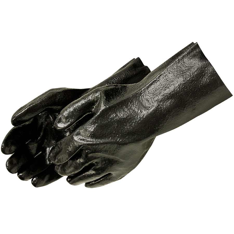 Chemical Supported Glove, Single Dipped, PVC, Black, Semi-Rough Grip Style, Interlock Lining, Gauntlet Cuff, Supported, 12 in Length, Resists: Chemical