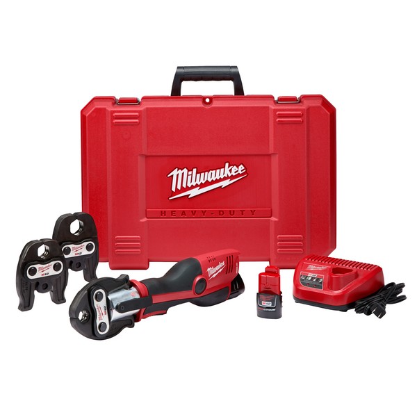 Press Tool Kit, 1/2 to 1 in Copper Capacity, 5400 lb Ram Force, 12 VDC, Battery, Copper Housing Material, Rubber Handle, Black/Red, 12.6 in L x 2.75 in W Dimensions