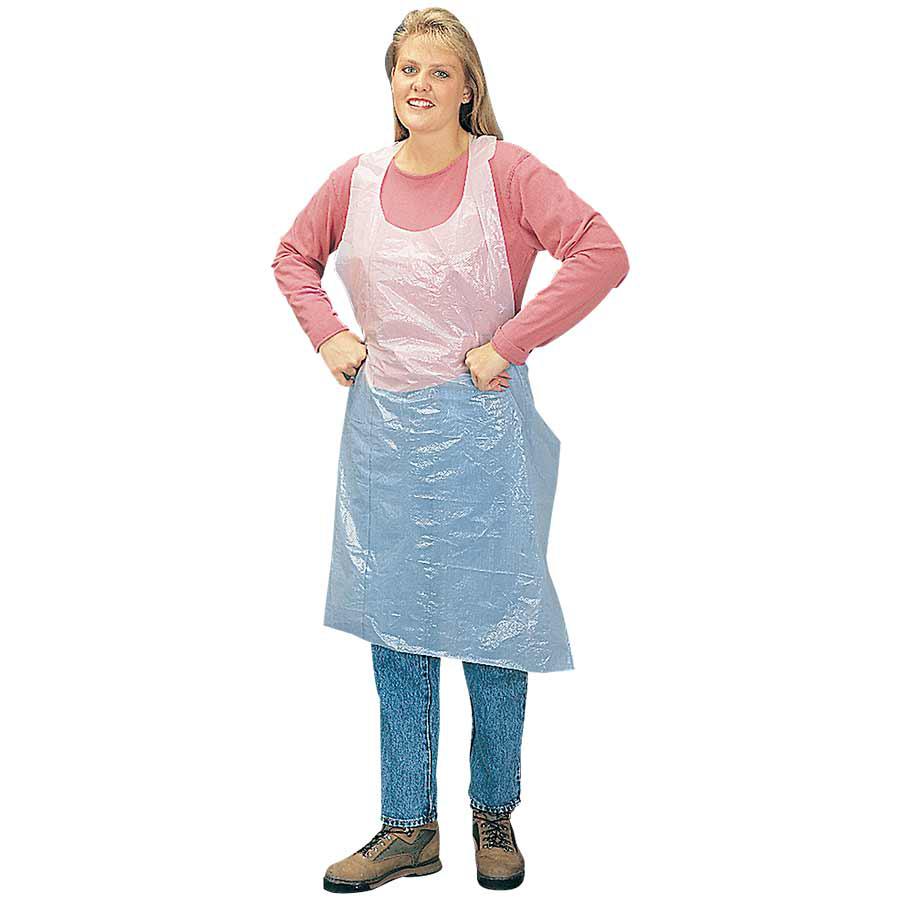 Disposable Apron, One Size, White, Polyethylene, 46 in Length, 28 in Width, Embossed Seam