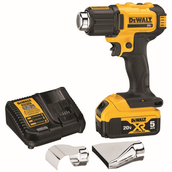Heat Gun Kit, Cordless, 6.7 cfm, Slide Switch, 5 Ah Battery Power Source, 8.2/19.5 A, 990 °F, Pistol Grip Handle, Nozzles Included: Yes, 6.33 in L Dimensions